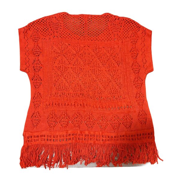 Chico’s Sweater L Coral Linen Blend Crochet Fringe Boho Festival Beachy Top - Picture 6 of 6